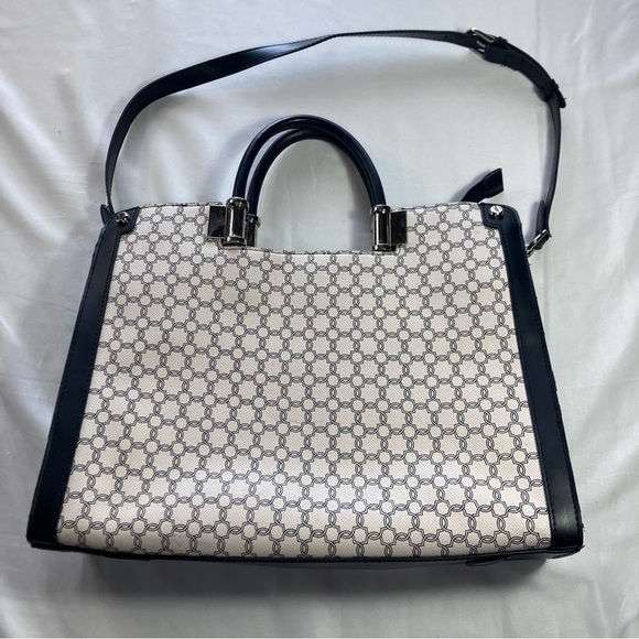 Ivanka Trump Black and Cream Structured Monogram Bag - Picture 2 of 16